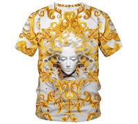 LAOLIUSN T-shirt imprimé doré brillant pour homme - Thème doré orné, t-shirt graphique floral, blanc, Taille 3XL