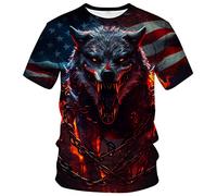 LAOLIUSN T-shirt tricolore à manches courtes pour homme - T-shirt à manches courtes - Thème mexique - Chemise graphique loup, Rouge, Taille XL