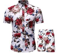 LAOLUO Chemise Shorts Ensemble Plage Homme Hawaii 2022 Nouveau Chic Beau Imprimé Fleur Survetement Jogging Hommes été Casual T Shirt et Pantacourt 2 Pièce Decontracte Romantic Elegante Sportswear Slim