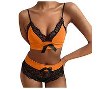 LAOLUO Ensemble Lingerie Femme Sexy 2 pièces sous-Vêtements en Dentelle Floral Bretelles Soutien-Gorge Hauts et Shorts Caleçons Vintage Transparents Pas Cher Pyjamas Tenues Feminin Vêtements de Nuit