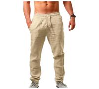 LAOLUO Pantalon Casual Homme Coton Lin Jogging Couleur Unie Baggy Léger Survêtement Pants Cargo Cordon Sport Loisirs Mode Confortable Respirant Mode Sweatpants Été Printemps Workout Gym Trousers