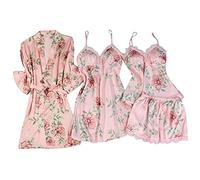 LAOLUO Peignoir Satin Robe de Chambre Kimono Femme Sortie de Bain Nuisette Déshabillé Vêtements de Nuit Femme Satin Lingerie Dentelle Peignoir Robes de Mariée