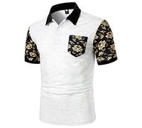 LAOLUO Polo Homme Manche Courte Tennis Golf Slim Fit Printemps Été Casual T-Shirt Imprimé à Pois Chemise à Rayures Patchwork Tops Couleur Unie Col Zipper Col Boutonné Simple Mode Beau Hauts