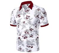 LAOLUO Polo Tennis Golf Manche Courte Homme Slim Fit Printemps Été Casual T-Shirt Imprimé à Pois Chemise à Rayures Patchwork Tops Couleur Unie Col Zipper Col Boutonné Simple Mode Beau Hauts