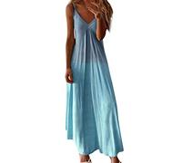 LAOLUO Robe Casual Femme Longue sans Manches Tie and Dye Été Col V Pas Cher Soiree Maxi Robes Bretelles Fête Bohême Elegante Sexy Décontractée Jupe Dégradé de Couleur Grande Taille Dress S-5XL