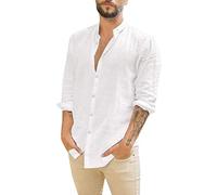 LAOSU Chemise Tigre Homme Lin Blanche Col Mao Mariage Mousquetaire 2022 Tendance Classique Sport M