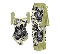 LAOSU Femme 1 Pieces Maillot De Bain avec Paréo,D'Été Maillot De Bain,Maillot De Bain 1 Piece Volant,Haut Maillot De Bain Noir,Maillot Neoprene Femme,Maillot Taille Haute Tanga