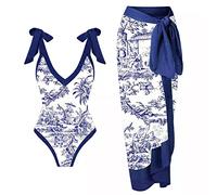 LAOSU Femme 1 Pieces Maillot De Bain avec Paréo,D'Été Maillot Gainant 1 Piece,Ensemble Maillot De Bain Femme,Maillot De Bain Froufrou,Maillot De Bain Femme Grande Taille,Short De Piscine Femme