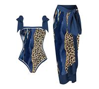 LAOSU Maillot De Bain 1 Pièce avec Jupe De Plage,D'Été Maillot avec Bouée Intégrée,Bikini Fleuri,Maillot De Bain Semi Couvert,Maillot De Bain Femme Bleu,Maillot De Bain Bustier Gainant