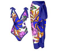 LAOSU Maillot De Bain 2 Pieces avec Paréo,D'Été Bandeau De Bain,Maillot De Bain Chic,Tenue Piscine Femme,Maillot Maternité,Maillot De Bain 1 Pièce Push Up