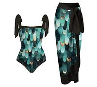 LAOSU Maillot De Bain 2 Pieces avec Paréo,D'Été Maillot De Bain Manche,Maillot De Bain pour Grosse,Maillot De Bain Culotte Taille Haute,Combinaison De Bain,Maillot Transparent