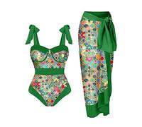 LAOSU Maillot De Bain De Plage Pour Femme, Amincissant, 2 Pièces Triangle, Manche Longue, Luxe, Taille Haute, Vert, XXL