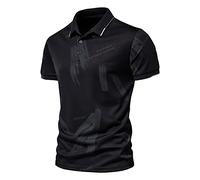 LAOSU Polo Homme Manches Courtes Mode Confort Casual Décontractés Tee Shirt Patchwork Golf Chic Hauts Grande Taille Beau Sport Printemps Été Streetwear Vintage Col Boutonné Tops T-Shirt 08-noir XXL