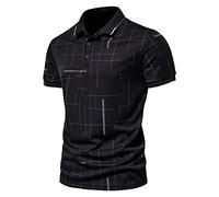 LAOSU Polo Homme Manches Courtes Mode Grande Taille Imprimé Patchwork Col Boutonné Hauts Décontractés Confort Golf Chic Casual Sport Beau T-Shirt Tee Shirt Printemps Été Streetwear Tops 06-noir XL