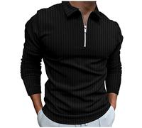 LAOSU Polo Manche Longue Tennis Homme Mode Col Mao Impression Ajusté Hiver Grande Taille Le Noir L