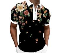 LAOSU Polo Manches Courtes Homme Hauts Printemps Été Streetwear Imprimé Grande Taille Col Zippe Mode Casual Vintage Tops Décontractés Sport Tee Shirt Confort Chic Golf Beau T-Shirt #199-noir M