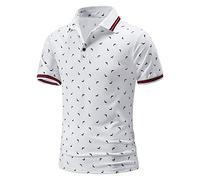 LAOSU Polo marinière Homme Polo Homme Manche Courte de Marque en Solde Polo Manche Courte Homme Polo Shirt Homme Polo Homme de Marque en Solde Polo Vetement Homme Polo imprimé Homme #008-blanc XL