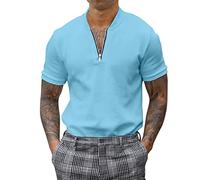 LAOSU T-Shirt Henley pour Hommes Manches Courtes Été Polo Homme,Décontractée Un Polo,Polo Militaire,Polos Personnalisés,Chemise Légère Été Homme,Polo Bleu