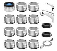 LAOYE 12 Pièces Mousseur Robinet M24 - Aérateur de Robinet Économie d’Eau, Embout Universel Cuisine & Salle de Bain, Filtre Anticalcaire, Brise-Jet en Acier Inoxydable avec Joints et Clé de Montage