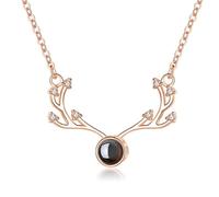 LAOYEFACAI 100 langues 'Je t'aime' collier de projection avec pendentif cerf - acier inoxydable multilingue cadeau bijoux romantique pour elle/lui, anniversaire Saint-Valentin (MGJ)