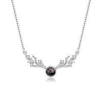 LAOYEFACAI 100 langues 'Je t'aime' collier de projection avec pendentif cerf - acier inoxydable multilingue cadeau bijoux romantique pour elle/lui, anniversaire Saint-Valentin (YS)