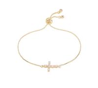 LAOYEFACAI Or 18 carats Argent Mini Bracelet Croix Chaîne en acier inoxydable Cuivre Respectueux de l'environnement Micro Bracelet Croix Zirconia Cadeau recommandé (32063)