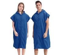 laoyuandamai Poncho de surf à capuche avec fermeture éclair grande taille en tissu éponge pour adultes, hommes, femmes, serviette poncho à capuche accessoires de surf (noir) (bleu foncé)