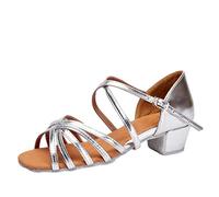 LaoZan Chaussures Danse de Salon Femmes Sandales de Danse pour Salsa Latine Tango Enfant Filles Chaussure a Talon (Argent, Taille 33)