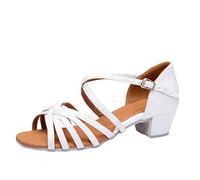 LaoZan Chaussures Danse de Salon Femmes Sandales de Danse pour Salsa Latine Tango Enfant Filles Chaussure a Talon (Blanc, Taille 34)