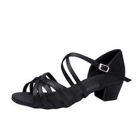 LaoZan Chaussures Danse de Salon Femmes Sandales de Danse pour Salsa Latine Tango Enfant Filles Chaussure a Talon (Noir#1, Taille 32)