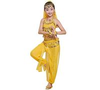 LaoZan Enfant Filles Tenues de Danse du Ventre Pantalons Costume Danse Orientale Déguisement Indienne (Jaune(8Pcs), Asia L)