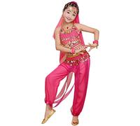 LaoZan Enfant Filles Tenues de Danse du Ventre Pantalons Costume Danse Orientale Déguisement Indienne (Rose(6Pcs), Asia L)