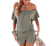 LaoZan Femme Chic Bustier Epaules Nues Combishort Bodysuit Romper Jumpsuit d'été Combinaisons Short Pantalon XL Gris