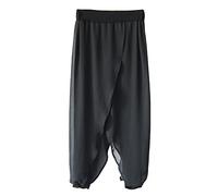 LaoZan Femme Pantalon Palazzo Baggy Casual Mousseline De Soie Modal Évasé Et Élastiqué Jambe Large Pantalon Sarouel Noir Taille Unique