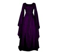 LaoZan Femmes Robes Médiévale Manches Longues Parti Costume Déguisements Halloween De Mariée Gothique Robe Violet L