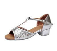 LaoZan Sandale Fille Danse Latine Standard Tango Enfant Femmes Soulier Chaussures de Danse à Talon (Argent#1, Taille 25)