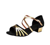 LaoZan Sandale Fille Danse Latine Standard Tango Enfant Femmes Soulier Chaussures de Danse à Talon (Noir, Taille 29)