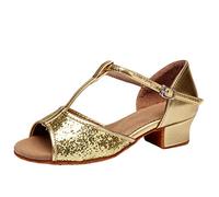 LaoZan Sandale Fille Danse Latine Standard Tango Enfant Femmes Soulier Chaussures de Danse à Talon (Or#1, Taille 38)