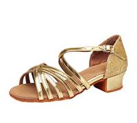 LaoZan Sandale Fille Danse Latine Standard Tango Enfant Femmes Soulier Chaussures de Danse à Talon (Or#2, Taille 29)