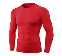 LaoZan Tee Shirt Homme Manche Longue Maillot de Compression Base Layer sous-Vêtements Thermique pour Sports (Rouge,2XL)