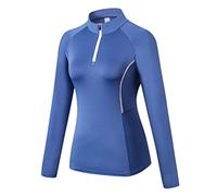 LaoZan Unisex Demi-Fermeture Eclair Tee Shirt Compression Manche Longue Maillot Running Vetement Fitness pour Sports Jogging Musculation (Bleu Clair(Femme), S)