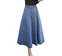 LaoZanA Femme Jupe en Jean Rétro Élégante Jupe Maxi Longue Évasée Plissée Bleu Clair S