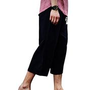 LaoZanA Homme Sarouel 3/4 Shorts Bermudas Pantalon Taille Elastique Baggy Large Pantacourt Décontracté Léger Pantalon en Lin Noir XL