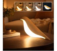 LAPAMAX Lampe de chevet LED oiseau rechargeable tactile dimmable veilleuse 3 couleurs diffuseur, Couleur du Grain du Bois, 1 pièce
