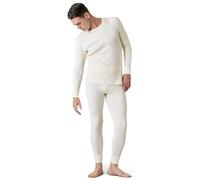 LAPASA Ensemble de sous-Vêtements Thermiques Homme Tissu Gaufré en Coton Chaud Haut Maillot de Corps & Pantalon Bas Automne Hiver Épaisseur Moyenne M60 Blanc S