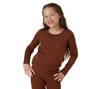 LAPASA Haut Thermique Enfant 100% Laine Mérinos Naturelle Maillot Manches Longues sous-Vêtements Chauds Fille et Garçon Mixte Unisexe Automne/Hiver Fin & Léger K13 Marron (Haut), 9-10 Ans