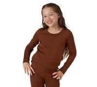 LAPASA Haut Thermique Enfant 100% Laine Mérinos Naturelle Maillot Manches Longues sous-Vêtements Chauds Fille et Garçon Mixte Unisexe Automne/Hiver Fin & Léger K13 Marron (Haut), 7-8 Ans