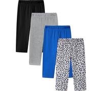 LAPASA Leggings Capri Fille Lot de 4 Uni & à Motifs 3/4 Collants 3-13 Ans Extensible Doux Danse Gym G19 Noir, Gris Chiné, Bleu, Léopard 7-8 Ans