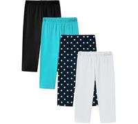 LAPASA Leggings Capri Fille Lot de 4 Uni & à Motifs 3/4 Collants 3-13 Ans Extensible Doux Danse Gym G19 Noir, Turquoise, Étoiles, Blanc 11-12 Ans