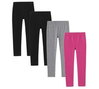 LAPASA Leggings Fille Lot de 4 Uni & à Motifs Collants 3-13 Ans Extensible Doux Danse Gym G11 2 Noir, 1 Gris Chiné, 1 Rose 9-10 Ans